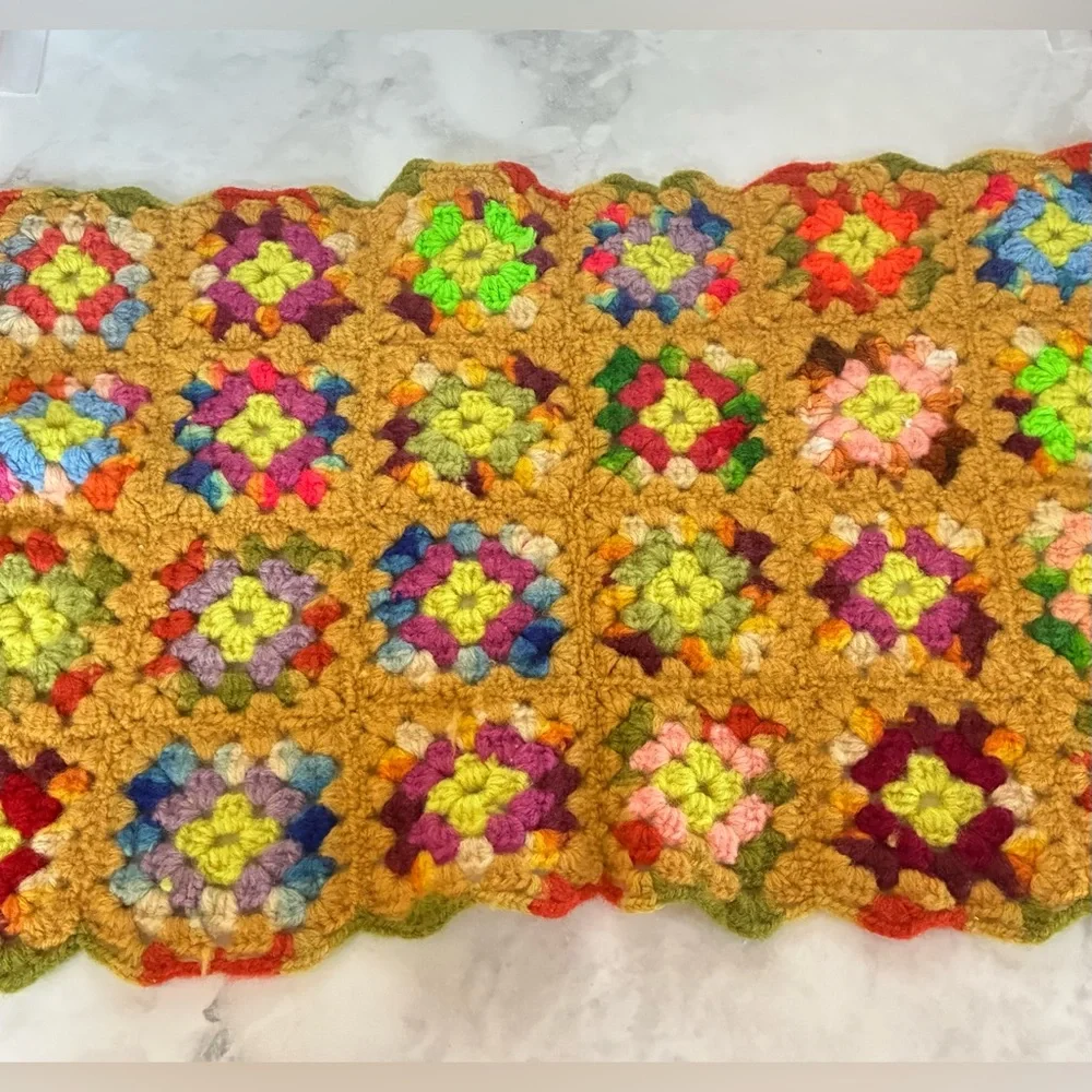 Retro Vintage Crochet Granny Square Placemat 21 inches X 13.5 inches